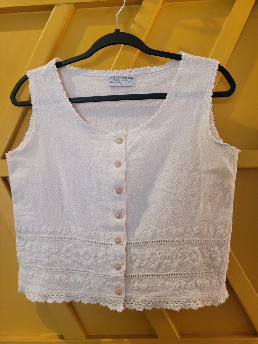 Ecology Citton Cream Button-Front Lace Crop or Vest Top